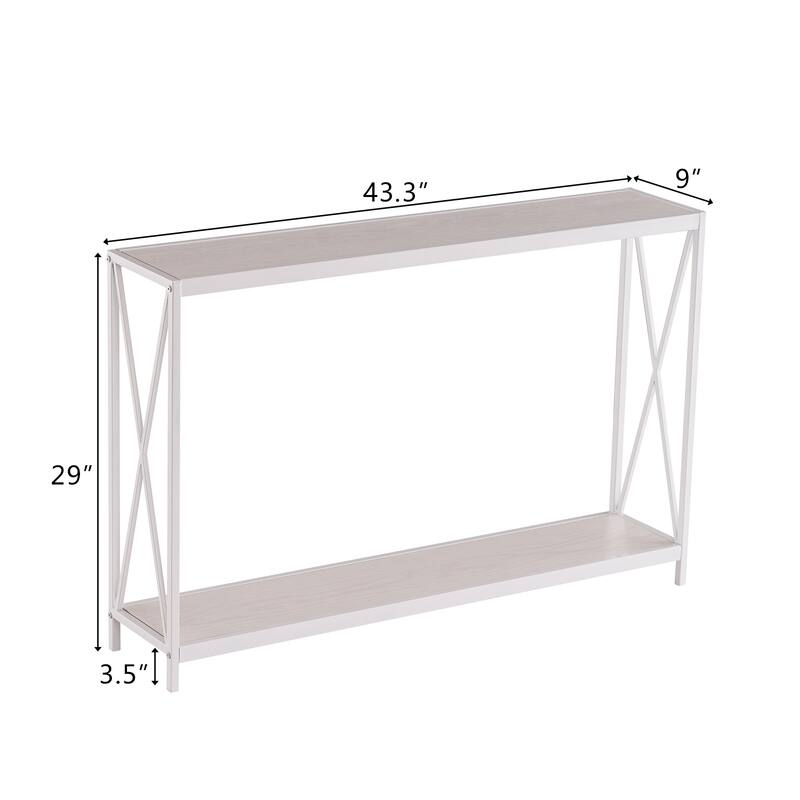 Rustic Oak Console Table with Metal Frame for Entryway Hallway or Behind Sofa - 43.3" x 9" x 29"