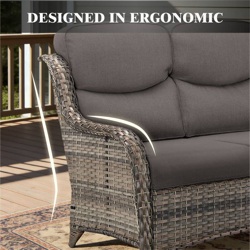 Meyreso 4-Piece Outdoor Patio Wicker Fire Pit Conversation Set with 5-Inch Thick Olefin Cushions