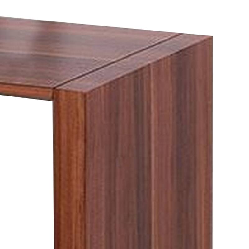 Bere 47 Inch Sofa Table with Black Glass Top, Open Shelves, Brown Wood