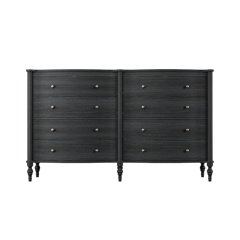 Elegant 8-Drawer Dresser with Solid Wood Legs, Vintage Curved Front Chest of Drawers for Bedroom Storage