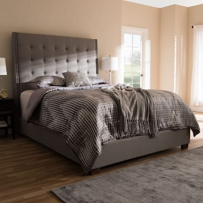 Luxury Grey Queen Bed - Upholstered Fabric Bed Frame with Button-Tufted Headboard - Modern Bedroom Furniture