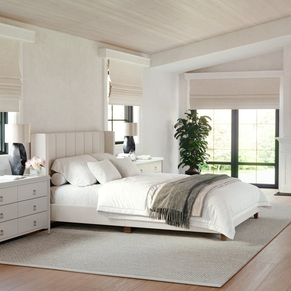 Martha Stewart Upholstered Platform Bed with Tufted Headboard