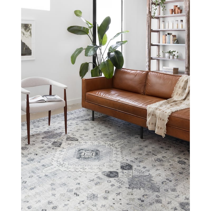 Alexander Home Leanne Vintage Boho Oriental Printed Area Rug - 9' x 12' - Silver / Grey - Runner/Rectangle