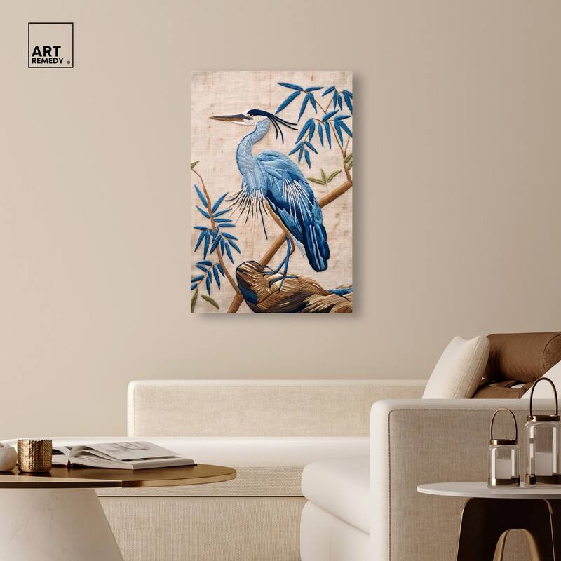Needlework Heron Canvas by Art Remedy, Gallery Wrapped
