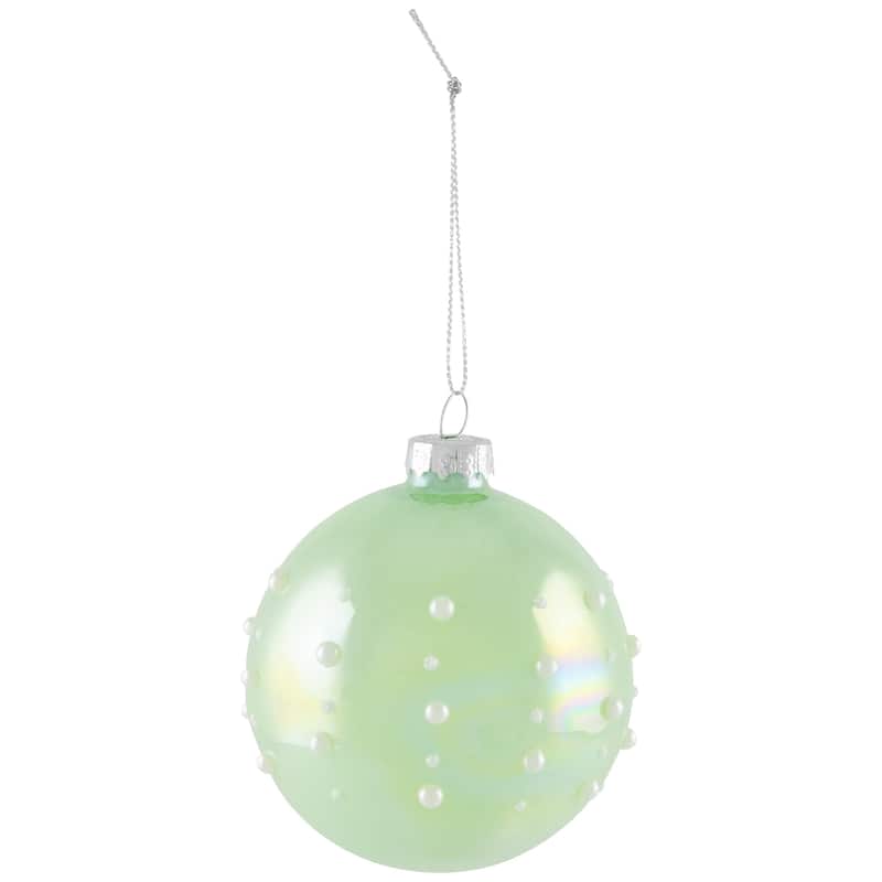 Shiny Glass Ball Christmas Ornaments with Pearl Drops - 3" (80mm) - Blue and Green - 4ct