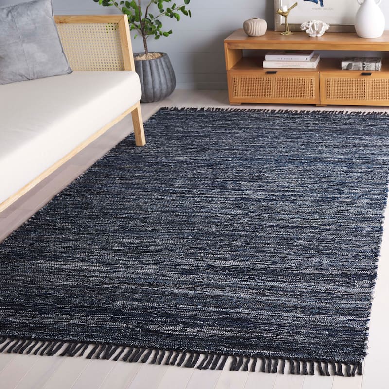 SAFAVIEH Hand-Woven Rag Marnita Roely Modern & Contemporary Cotton - 4' x 6' - Navy/Black