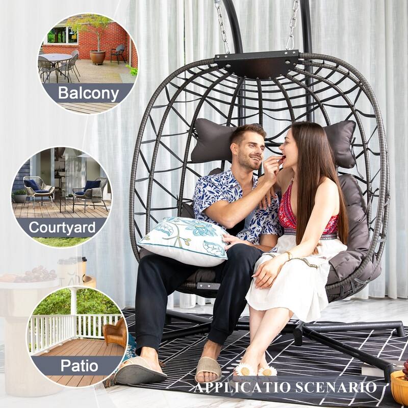 Oversized Outdoor Double Egg Hanging Chair with Cushions, 700 lbs Capacity Swing Chair for Indoor or Patio