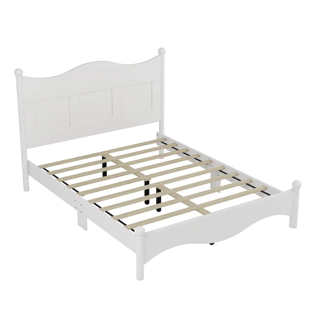 Elegant Retro Queen Platform Bed Frame with Sturdy Wood Construction and Wooden Slat Support, No Box Spring Needed