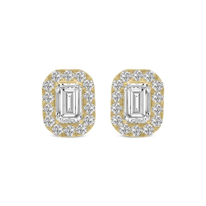 Marquee 1 Carat TW Emerald Cut Lab Grown Diamond Halo Earrings in 14K Yellow Gold