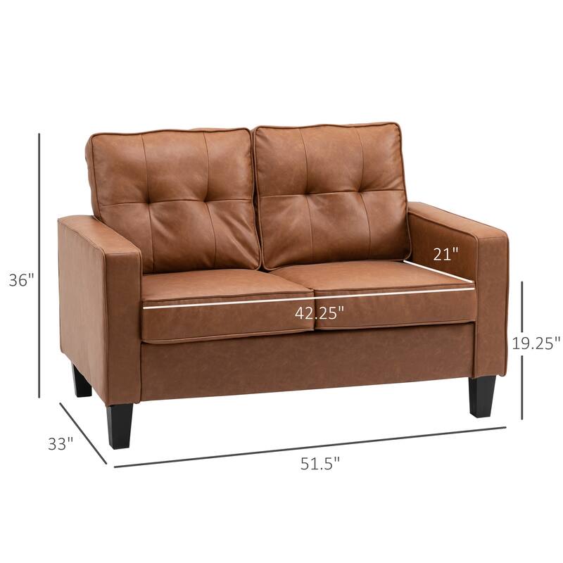 Loveseat Sofa with Button Tufted Back, Leather Upholstered Armsofa Couches, Versatile 2-Seat Settee for Bedroom