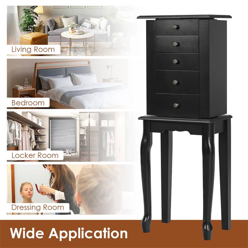 Costway Jewelry Cabinet Storage Chest Standing Organizer Mirror White - See Details