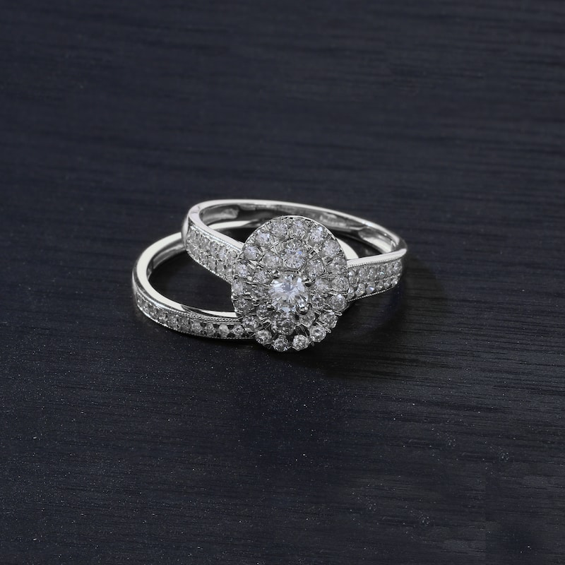 IGI Certified 1ct TDW Diamond Oval Frame Halo Bridal Set in 14K Gold for Women - 6 - White