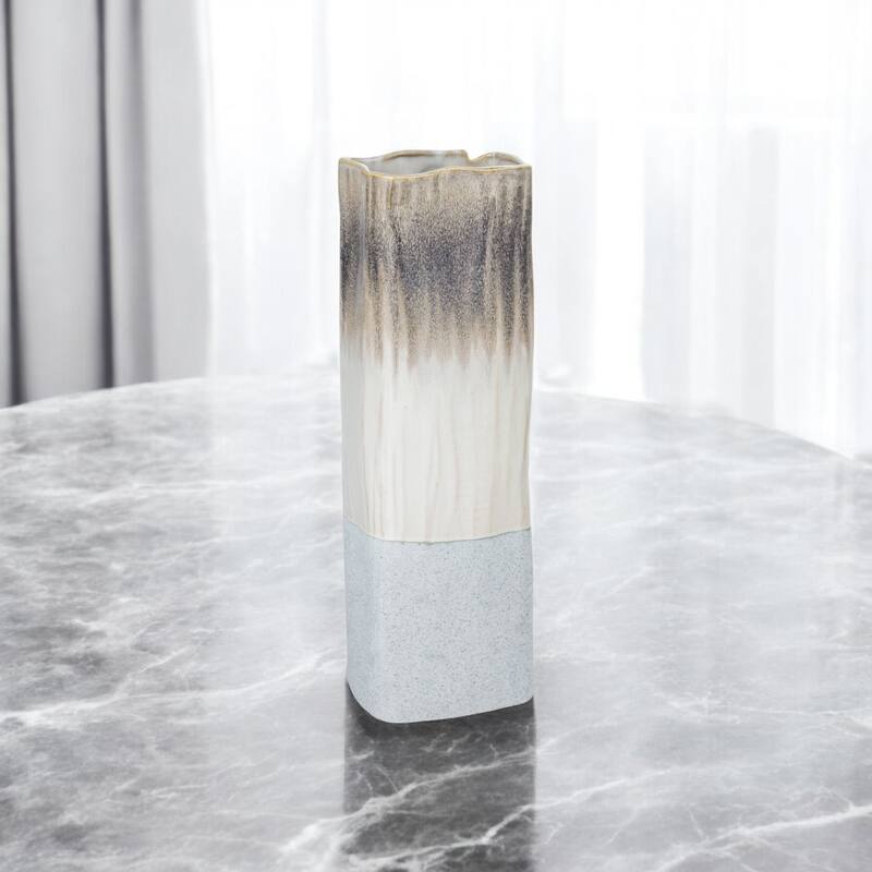 16" Brown Light Blue And Off White Color Block Square Ceramic Table Vase - 6 - Light Blue/Brown/Off White - 6