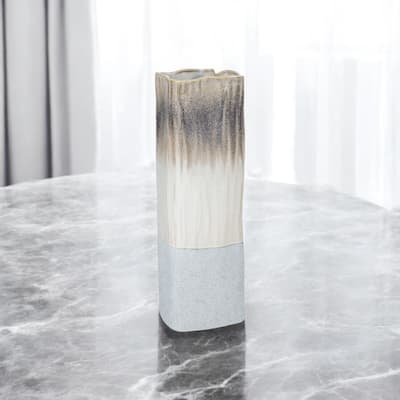 16" Brown Light Blue And Off White Color Block Square Ceramic Table Vase - 6
