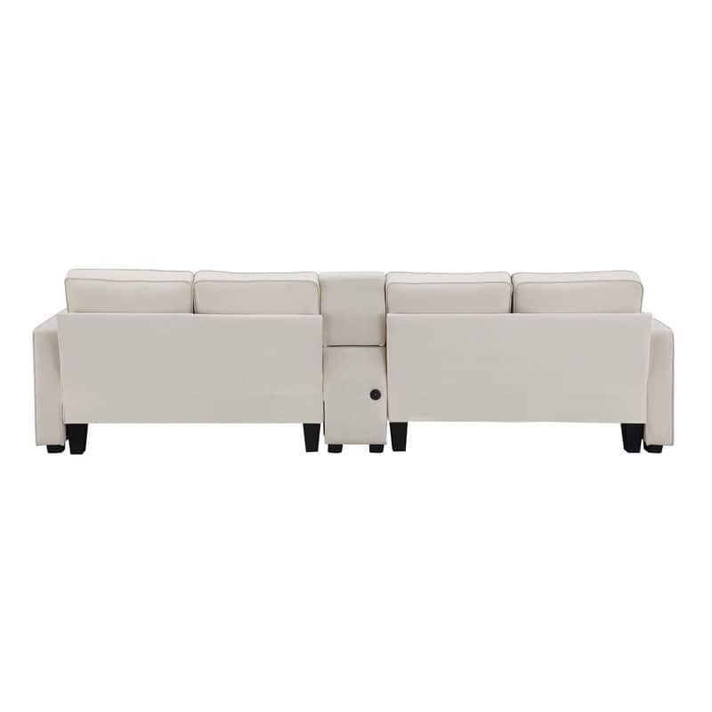 114.2" Upholstered with console, 2 cup holders and USB port (wired or wireless charging) with 4 pillows