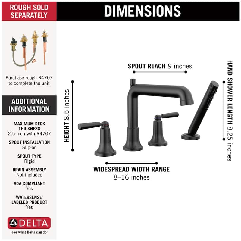 Delta T4736 Saylor Deck Mounted Roman Tub Filler with Built-In - Chrome