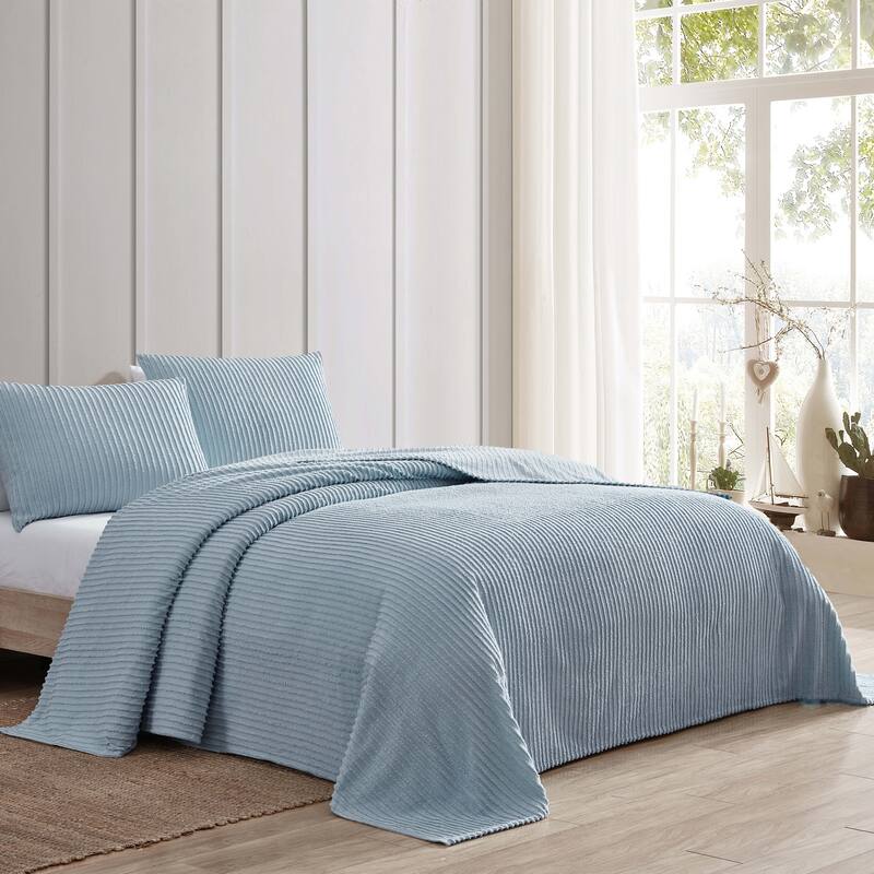 Channel Chenille Bedspread - Blue - Twin