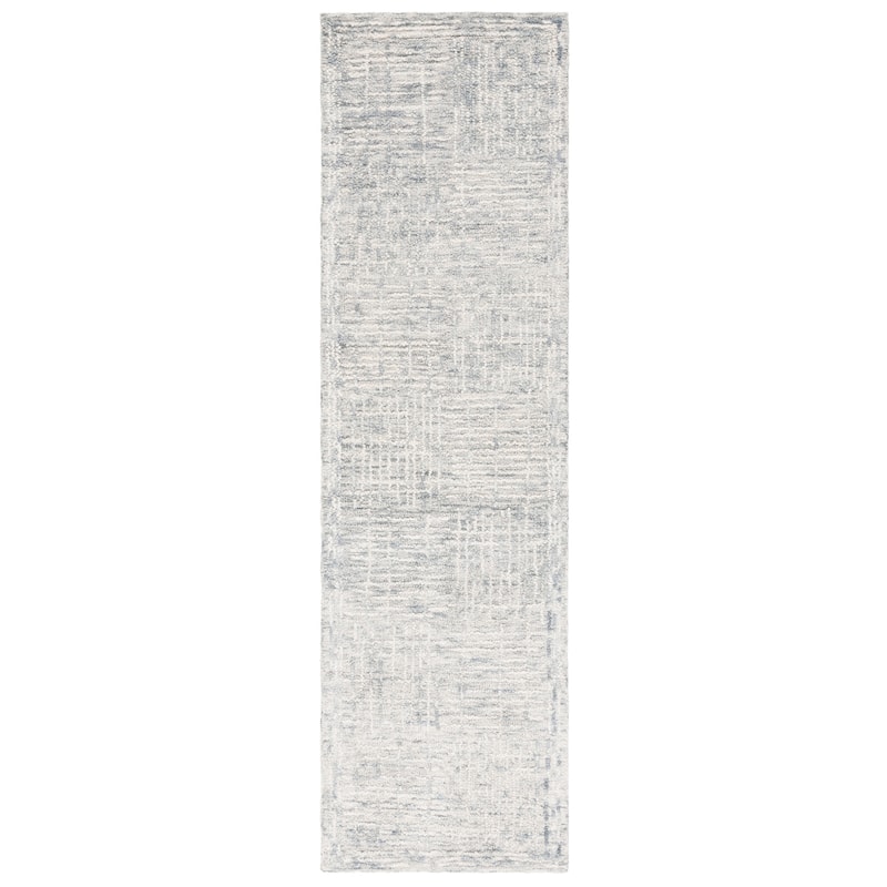 SAFAVIEH Handmade Abstract Anoek Checkered Wool Rug - 2'3" x 8' Runner - Light Blue/Ivory