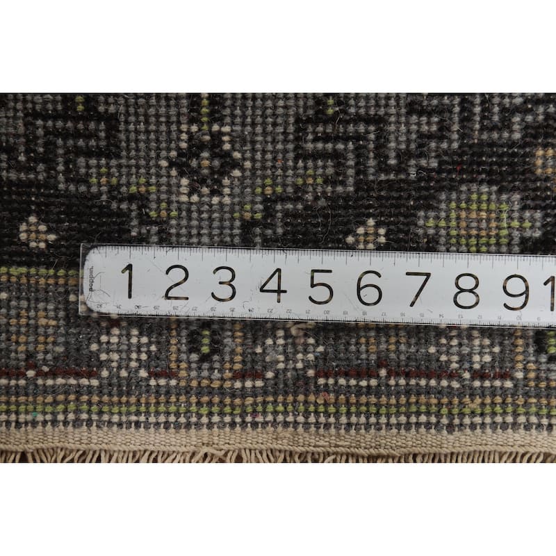 Hand Knotted Oriental 100% Wool Carpet Traditional Geometric Greys & Charcoal Viss Area Rug - 3' 0'' X 2' 0''