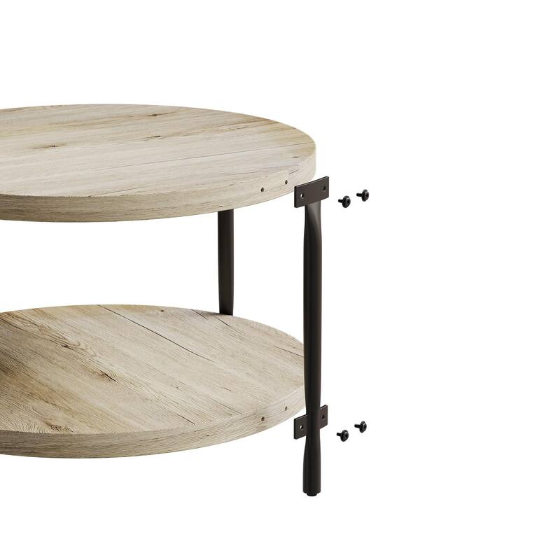Wooden Round Dining Table with Double Layers, Coffee Table Side Table with Metal Legs for Dining Room
