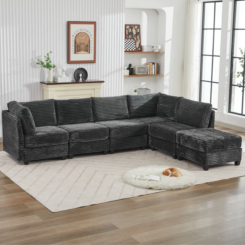 Corduroy Sectional Couch with Storage, U Shaped Sectional Sofa with Ottoman, Modular Sectional Couches 