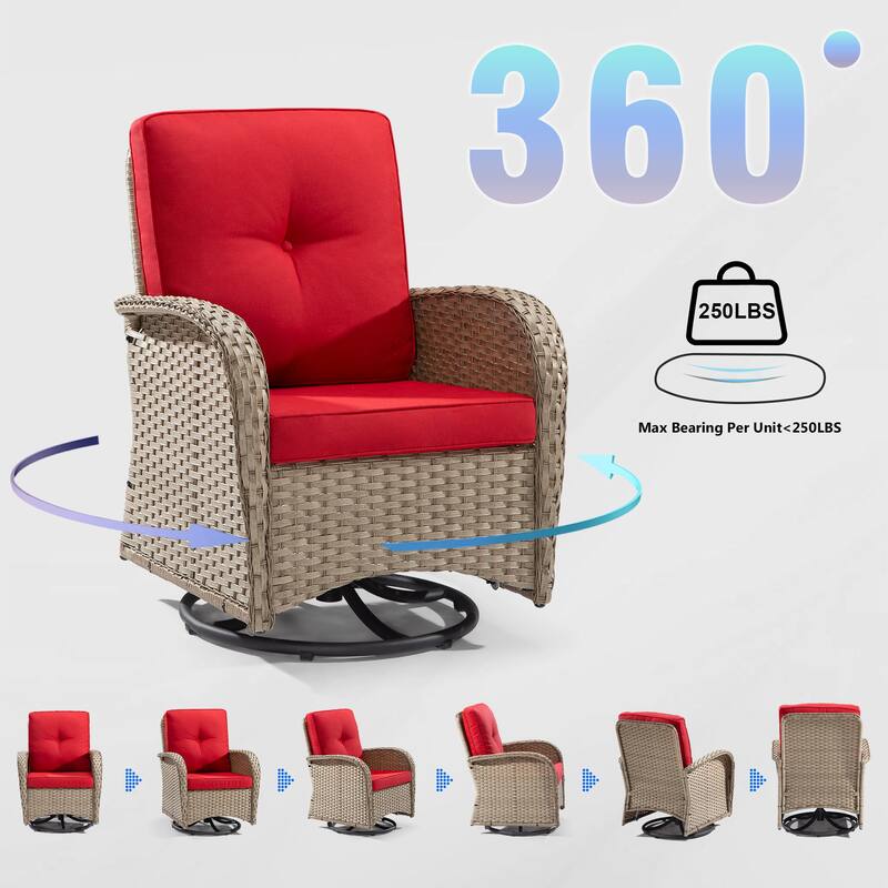 Cozywor 3-Piece Wicker Patio Swivel Outdoor Rocking Chair Conversation Set