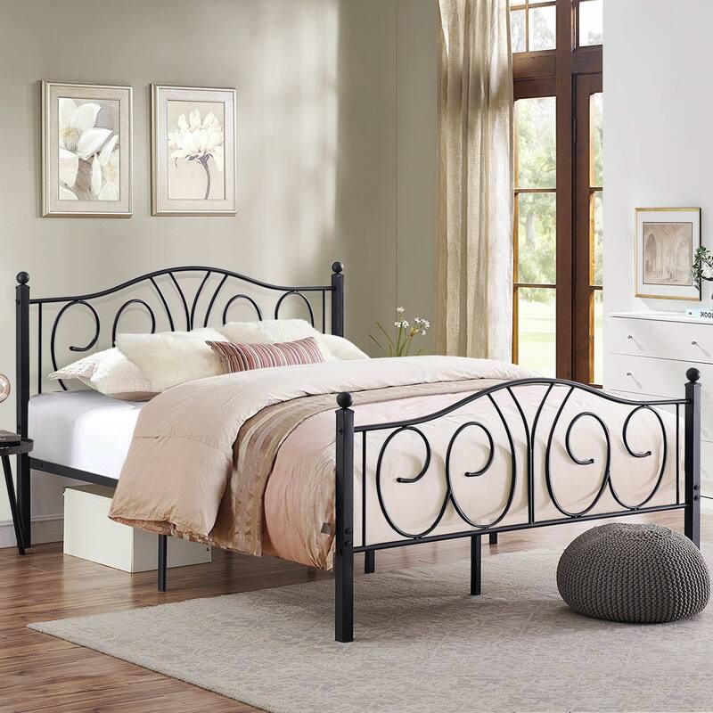 Classic Metal Platform Bed Frame with Headboard