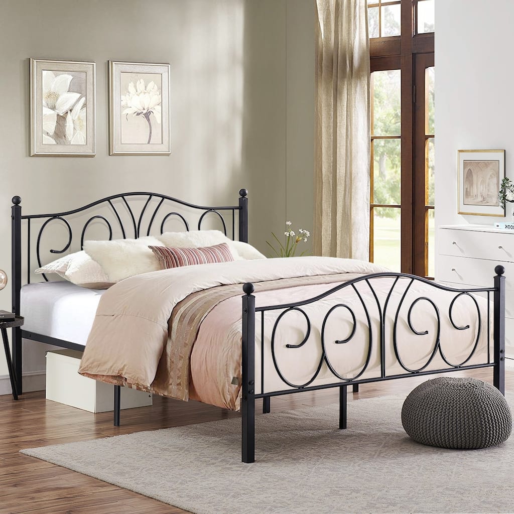 Classic Metal Platform Bed Frame with Headboard