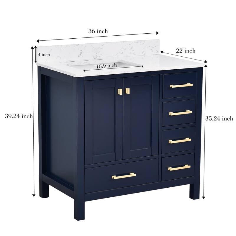 StarrySky 36 inch Undermount Left Sink Bathroom Vanity with Engineered Carrara Marble Top