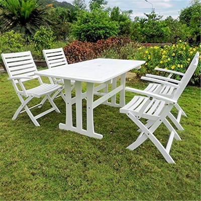 Acacia Wood Dining Set - Outdoor Patio Table & Chair Set - 5 Piece Furniture Group