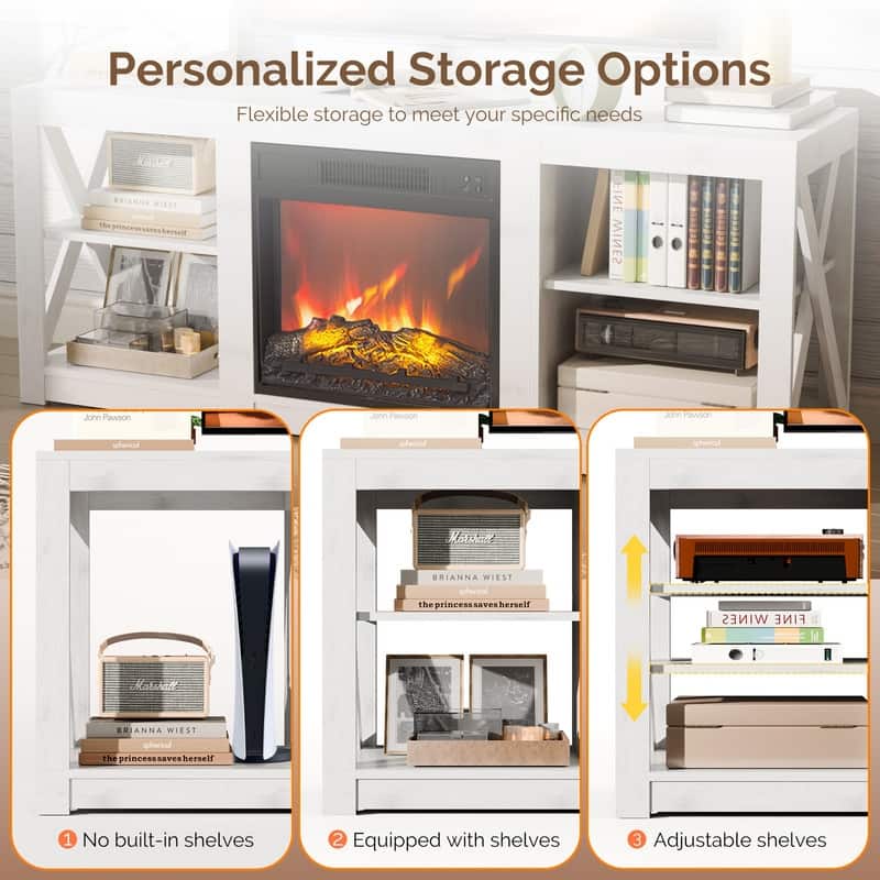 TV Stand with Optional Fireplace for TVs up to 70in Farmhouse Entertainment Center with Adjustable Shelves