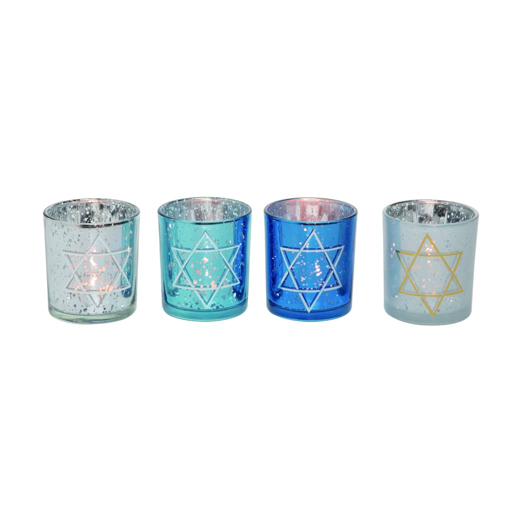 Transpac Glass Star of David Tealight Holder Set of 4 Hanukkah Home Decorations