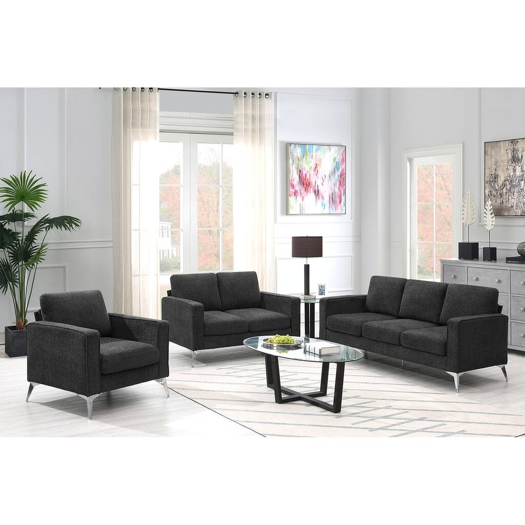 3-Piece Sofa Sets Chenille 3-Seat Sofa, Loveseat and Single Chair