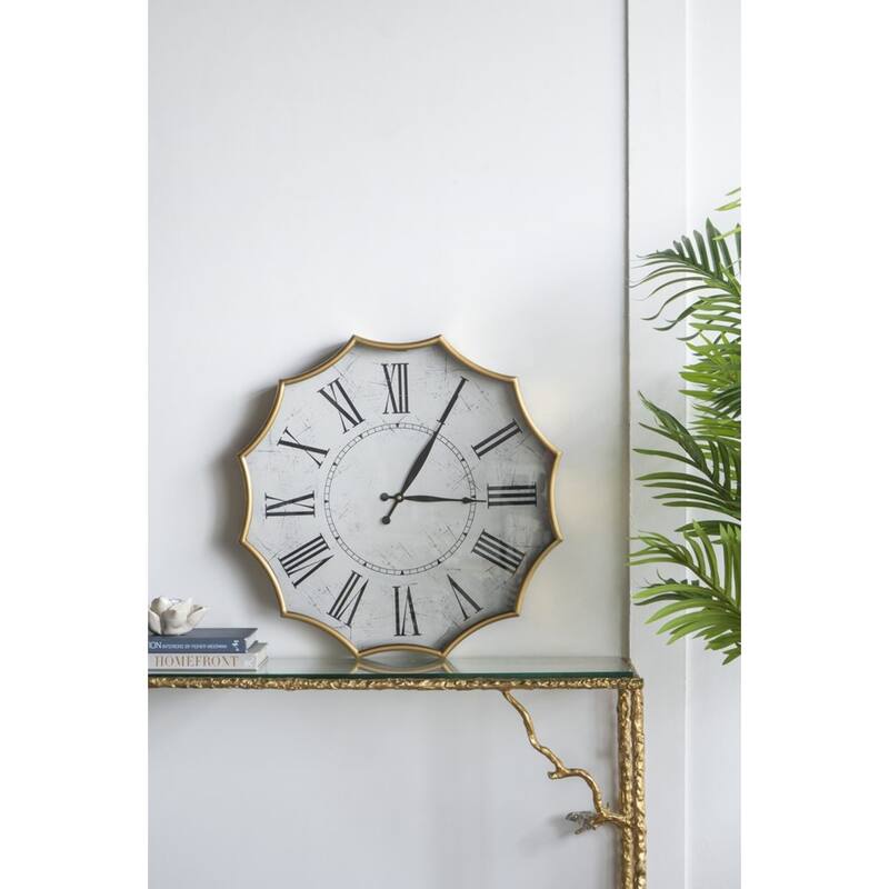 Vintage Roman Numeral Gears Wall Clock - 23.5" - White and Gold