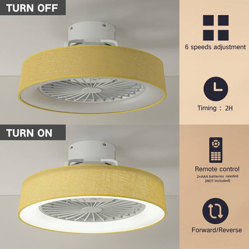 19 in. Rustic Wheel Round Fabric/ Woven Rope Fandelier 7-blade Cylinder Integrated LED Ceiling Fan with Remote Control