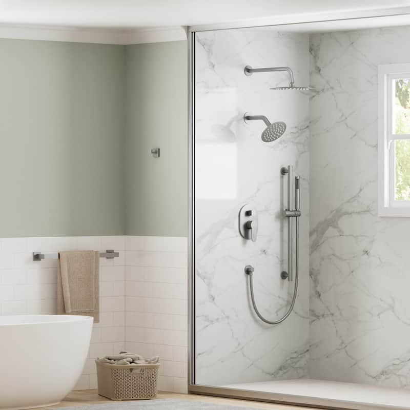 GRANDJOY Dual Heads Shower System 10" and 6" Wall Mount Rainfall Round Shower Faucet Handheld Shower Spray with Slide Bar