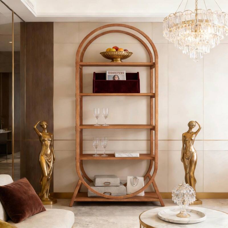 5-Tier Curved Bookcase, Tall Narrow Bookshelf with Metal Frame - Brown