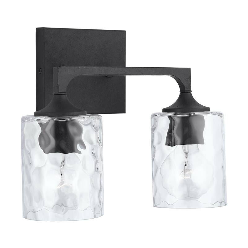 Clint 2-light Black Iron Bath/ Vanity Fixture w/ Clear Water Glass