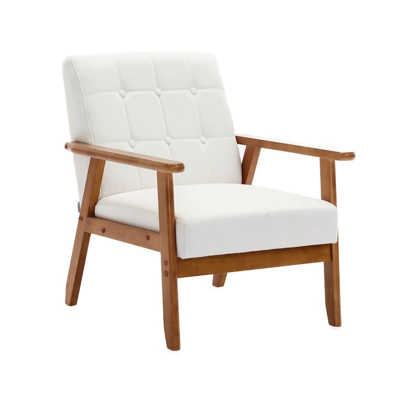 Linen/PU Upholstered Tufted Living Room/Bedroom Accent Chair With Wood Legs