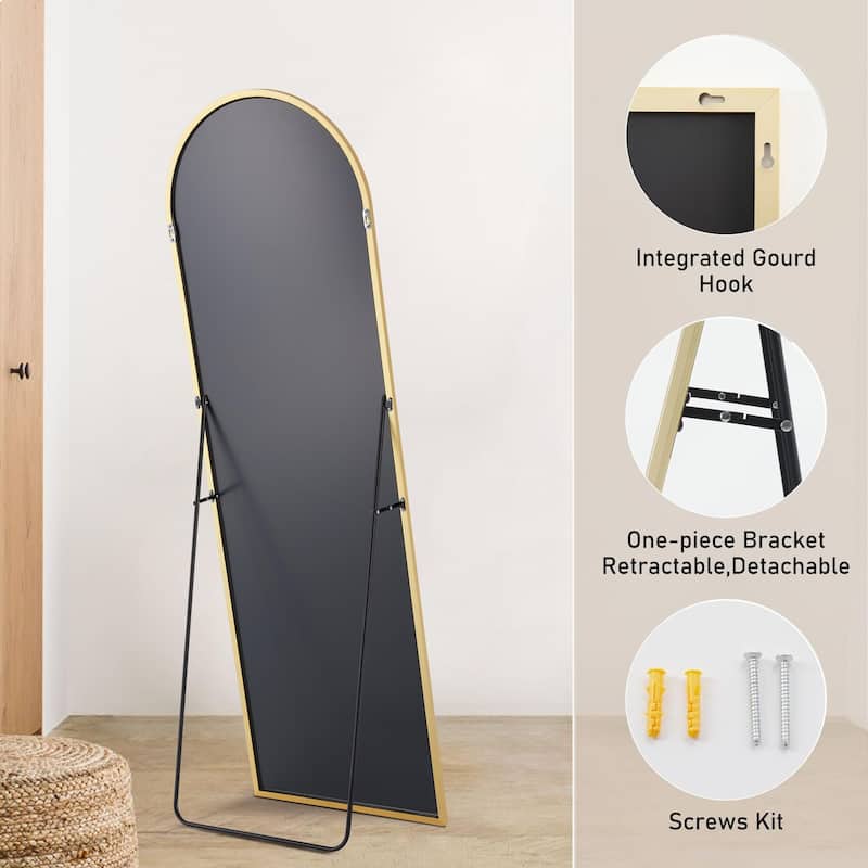 Modern Arched Aluminum Frame Full Length Mirror with Stand for Bedroom, Cloakroom 21" x 64" - 21*64