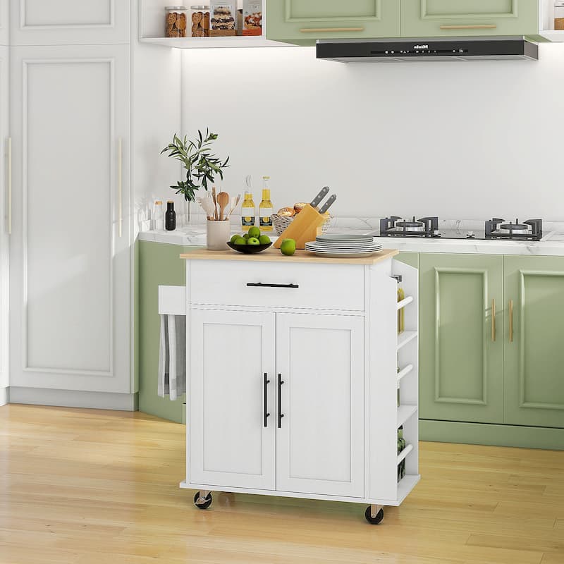 30" Rolling Kitchen Storage Cart with AC Outlets and USB Ports