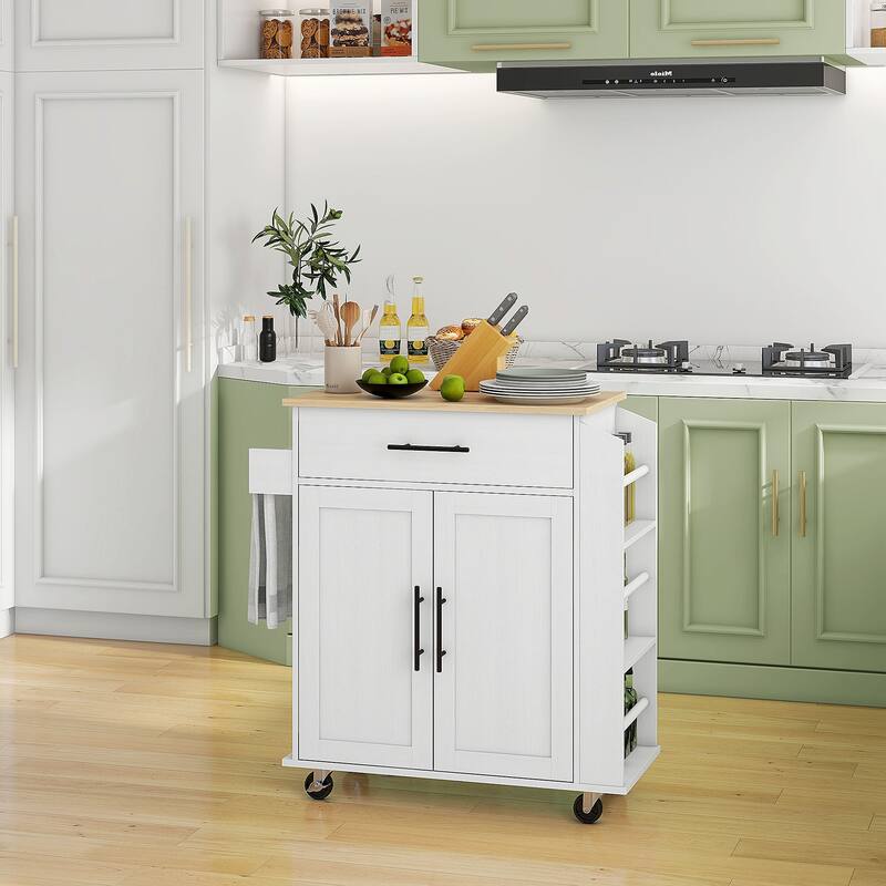 Rolling Kitchen Island with Storage, AC Outlets and USB Ports