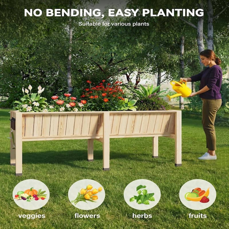 72x26x31Inch Elevated Raised Garden Bed with Legs Outdoor Planter Box 13.7Inch Deep Soil Capacity Natural Wood color