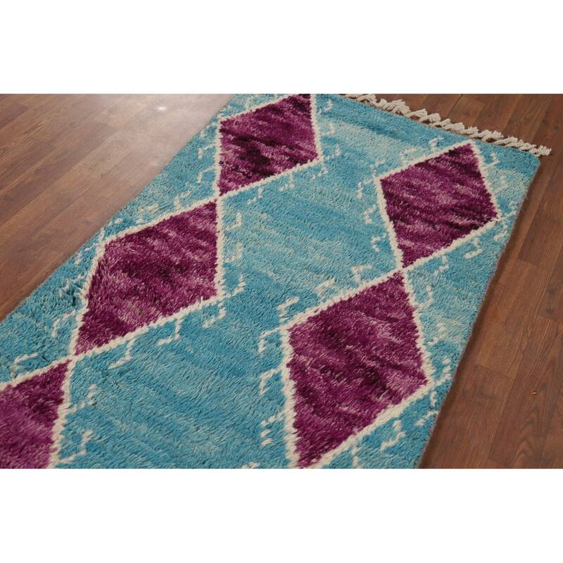 Geometric Moroccan Accent Rug Hand-Knotted Wool Carpet - 2'10" x 5'4"
