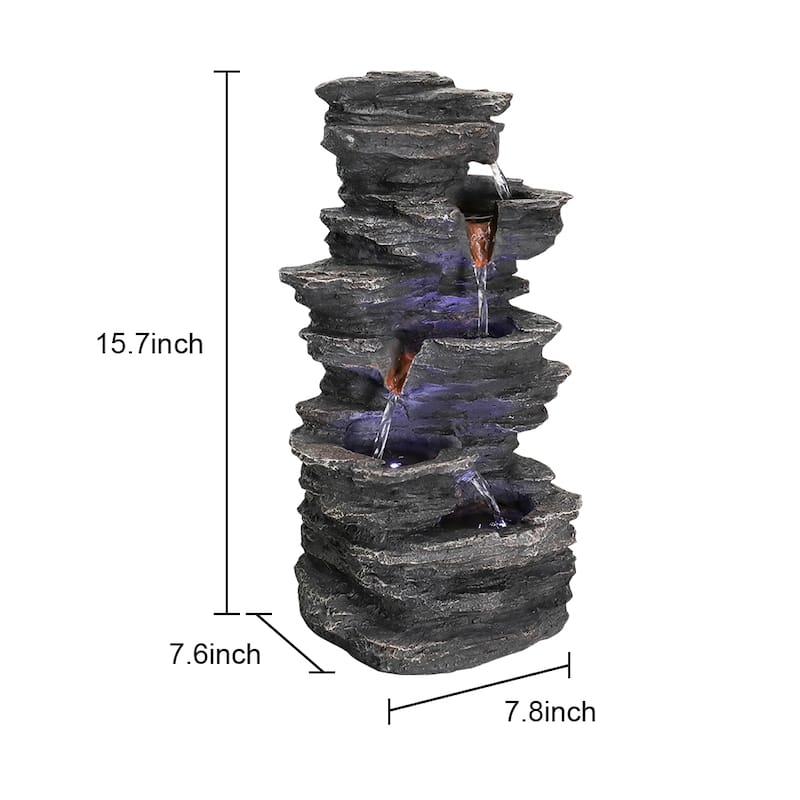 4-tiers Indoor Water Fountains Rockery Waterfalls Office Table Top Garden Decor - 15.7"H