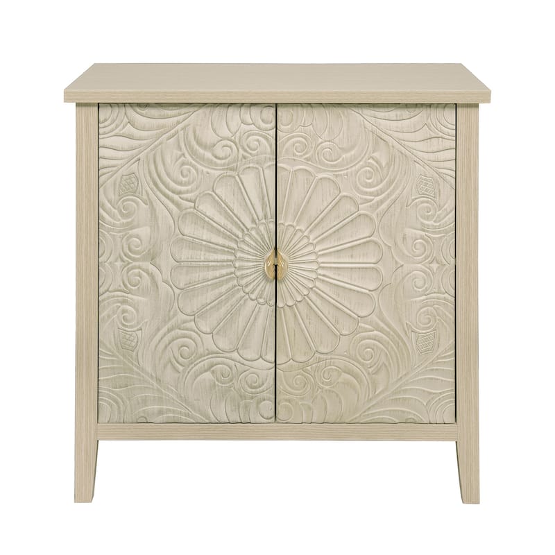 Roomfitters Accent Cabinet, Carved 2 Door Storage Cabinet Buffet Sideboard with Adjustable Shelf, Natural