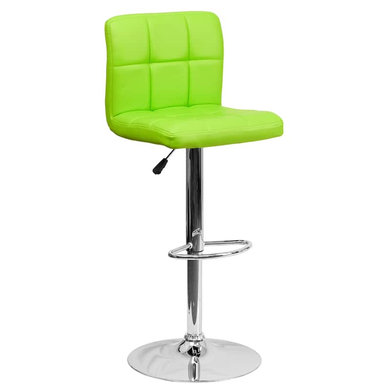 Contemporary Quilted Vinyl Adjustable Height Barstool with Chrome Base