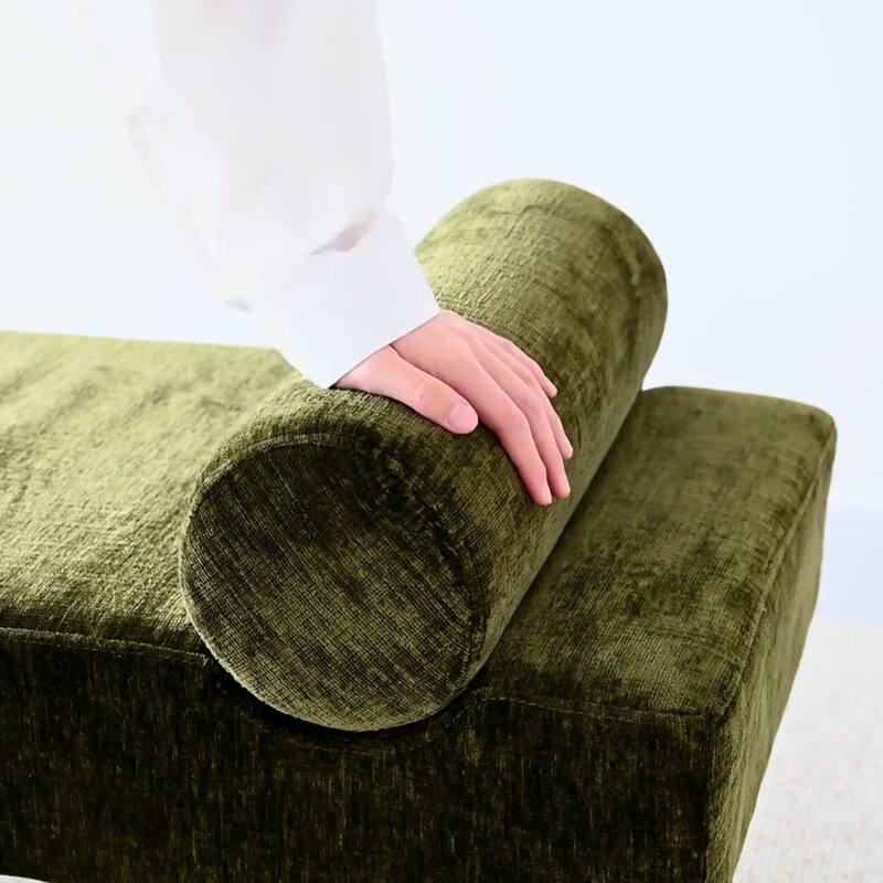 60" Upholstered Bedroom and Entryway Bench with Bolster Pillows