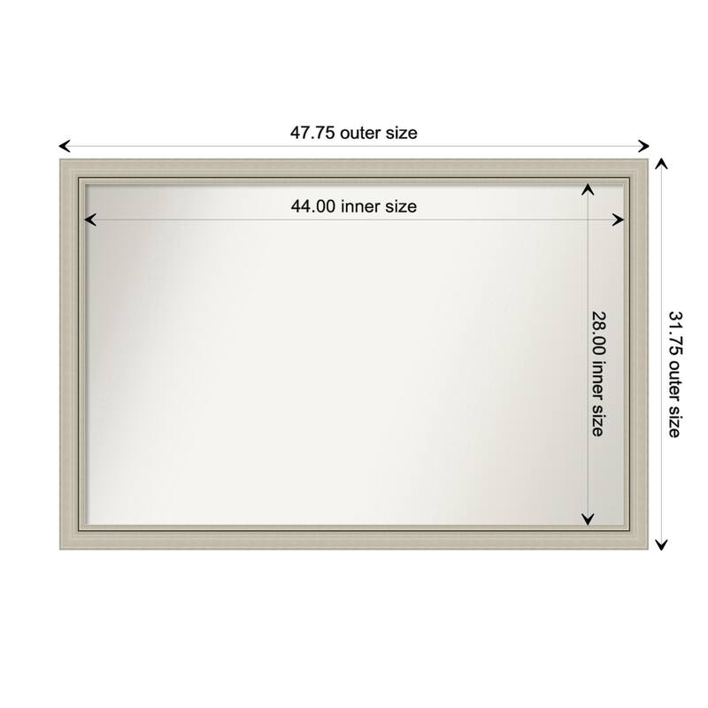 Romano Silver Narrow Framed Non-Beveled Custom Wall Mirror, Bathroom Vanity Mirror - Outer Size: 47.75 x 31.75