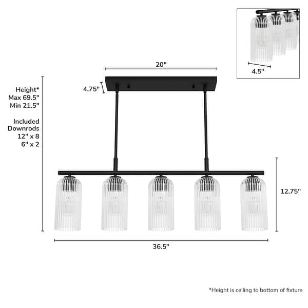dimension image slide 2 of 3, Hunter + Jasmine Roth Beverly Glen Ribbed Glass Round and Linear Chandelier - Transitional, Contemporary, Glam